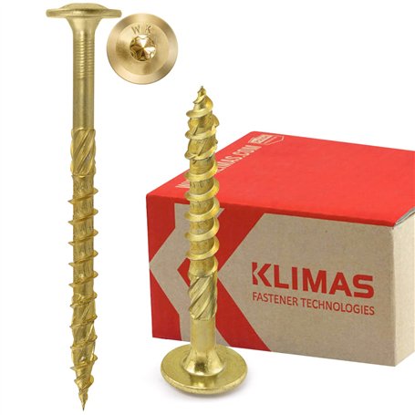 KLIMAS Vis à bois - Vis à tête plate - de charpente à tête plate pour construction en construction bois - Jaune - 8x160 mm