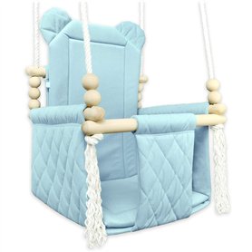 Balançoire pour bébé - Balançoire en bois - Armature en bois et coton - Bleu - Jouet pour enfant - Maison de jardin - Siège bébé
