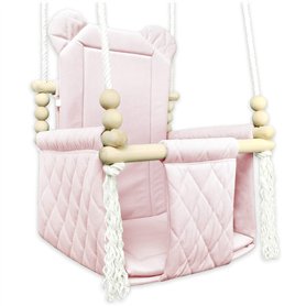 Balançoire pour bébé - Balançoire en bois - Armature en bois et coton - Rose - Jouet pour enfant - Maison de jardin - Siège bébé