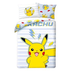 Parure de lit réversible pour enfant Pokémon Go Pikatchu Renforcé – 140 x 200 cm + 70 x 90 cm – 100 % coton Pokémon – Parure de