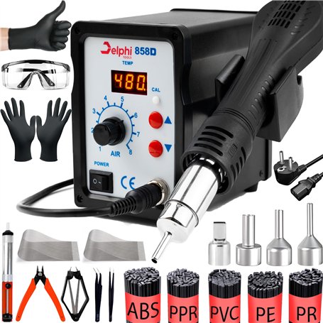 Delphi Tools Station de soudage 858D - Kit de fer à souder - Station de soudage et de soudage en plastique professionnel - Kit d