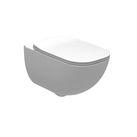 VBChome Cuvette Suspendue WC Suspendu Blanc Sans Rebord en Céramique avec Couvercle de Toilette en Thermodurcissable