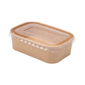 ECOPICNIC Lot de 300 saladiers rectangulaires 500 ML en Papier Kraft jetables avec Couvercle en Pet | Boîtes Alimentaires pour s