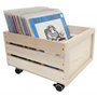 weeco Caisse en bois avec roues pour disques vinyle. Caisse en bois ajourée sur roues pivotantes pour livres