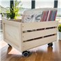 weeco Caisse en bois avec roues pour disques vinyle. Caisse en bois ajourée sur roues pivotantes pour livres, documents, bouteil