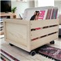 weeco Caisse en bois avec roues pour disques vinyle. Caisse en bois ajourée sur roues pivotantes pour livres, documents, bouteil