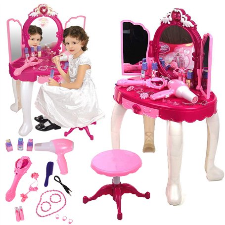 MalPlay Coiffeuse avec Tabouret | Effets Lumineux et sonores | Kit de Jeu avec Miroir cosmétique pour Les Enfants à partir de 3