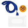 D.RECT | Lot de 50 Badges Nominatifs Avec Bande Porte-Carte Pour Business; Bureau; École et Enfants | Badge Nominatif Avec Laniè