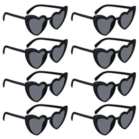 Lot de 8 paires de lunettes de soleil rétro en forme de cœur - Noires - En forme de cœur - Style hippie des années 90 - Avec pro