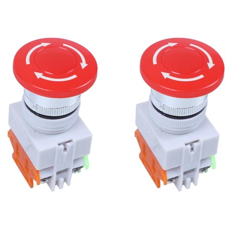 Xiniy 2X Rouge Champignon Bouchon 1No 1Nc Arret D'Urgence Commutateur de Bouton Poussoir Ac 660V 10A