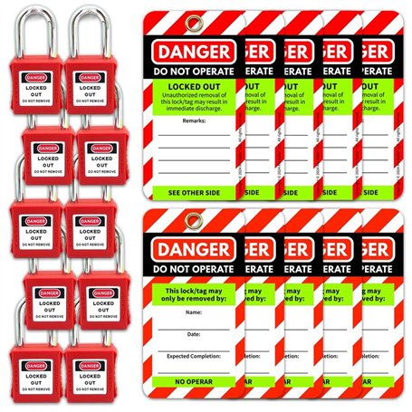 Kznifmk Étiquettes et de Verrouillage Étiquette de Sécurité Rouge Kit de Verrouillage D'Identification Facile Verrous de Verroui