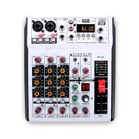 Tuesoa Mélangeur Audio Numérique Professionnel à 4 Canaux pour Console de Mixage Sonore Stéréo