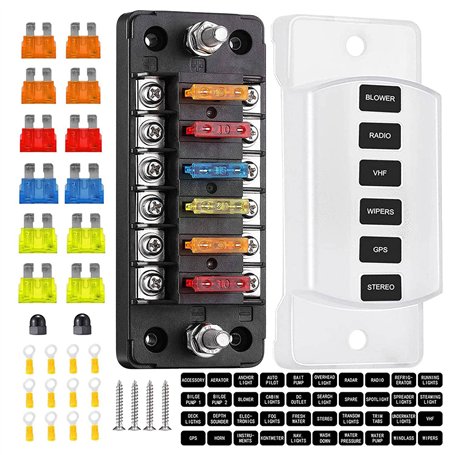 Xiniy BoîTe à Fusibles à Lame de Bloc de Fusible à 6 Voies avec Bus NéGatif - ATC/ATO pour Bateau Yacht VéHicule Auto RV Voiture