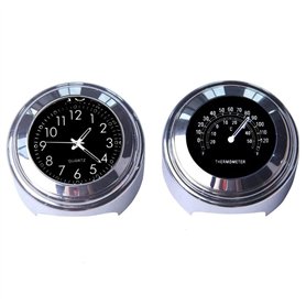 Fozriybefy 2 PièCes Moto Quartz Horloge et ThermomèTre 7/8 Pouces éTanche VéLo Guidon Montre en Aluminium Accessoires Universels