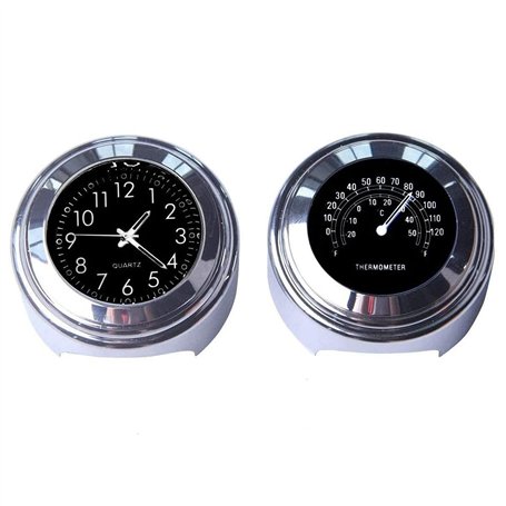 Fozriybefy 2 PièCes Moto Quartz Horloge et ThermomèTre 7/8 Pouces éTanche VéLo Guidon Montre en Aluminium Accessoires Universels