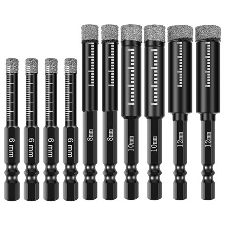 Lot de 10 forets diamantés secs - Embouts de perçage Diamond Tile - Carbid résistant à l'usure - Carrelage de forage - Scies rap