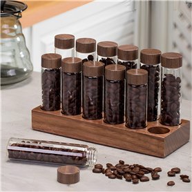 Foribyw Lot de 12 tubes de rangement pour grains de café avec support en bois