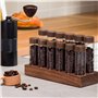 Foribyw Lot de 12 tubes de rangement pour grains de café avec support en bois, conteneurs portables à dose unique, fioles en ver