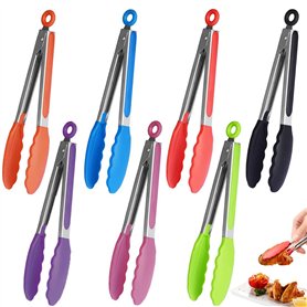 Fiyuer 7 Pcs Pinces Cuisine en Acier Silicone Pince à Salade Inox Outil de Cuisson pour Le Barbecue Le Buffet Le Grillade et Sal