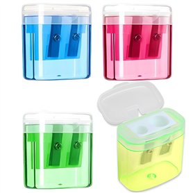 Lot de 4 taille-crayons manuels avec récipient pour enfants - 2 trous - Pour différents types de crayons - Pour enfants