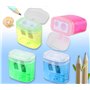 Lot de 4 taille-crayons manuels avec récipient pour enfants - 2 trous - Pour différents types de crayons - Pour enfants, étudian