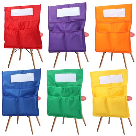 GUIJZSLTRG Lot de 6 poches pour chaise de salle de classe avec étiquette de nom d'étudiant