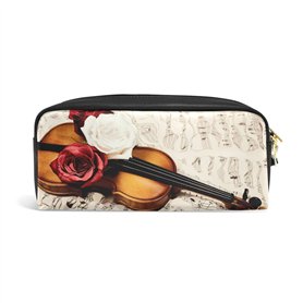 Domoko Trousse rétro en cuir PU avec motif violon et rose