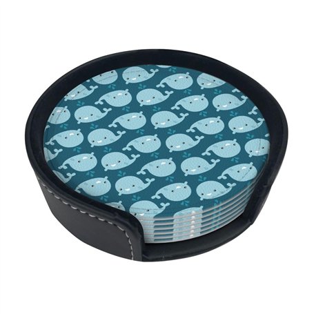 Dessous-de-verre en cuir motif baleines de dessin animé (ensemble de 6 pièces) dessous de verre de protection de table pour tabl