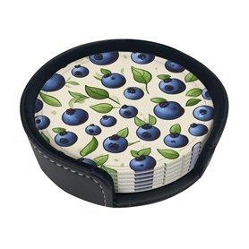 Blueberry Pattern03 Rotundity Lot de 6 dessous de verre en cuir pour table basse