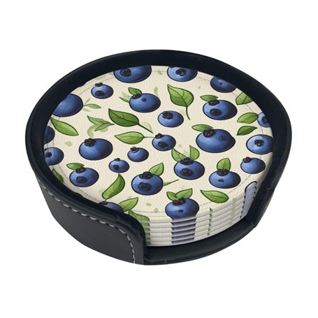 Blueberry Pattern03 Rotundity Lot de 6 dessous de verre en cuir pour table basse