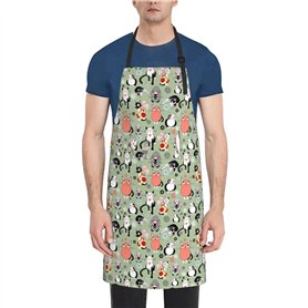 Tablier de cuisine en tissu Oxford avec motif chats de dessins animés pour adultes