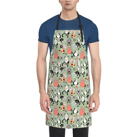 Tablier de cuisine en tissu Oxford avec motif chats de dessins animés pour adultes