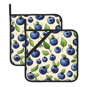 Blueberry Pattern03 Lot de 2 maniques isolantes carrées pour cuisine et pâtisserie