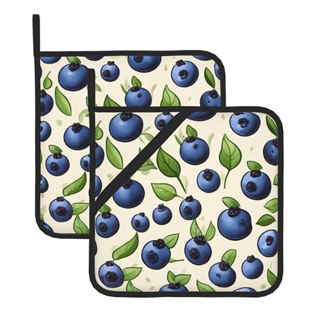Blueberry Pattern03 Lot de 2 maniques isolantes carrées pour cuisine et pâtisserie