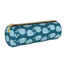 WURTON Trousse à crayons en cuir avec imprimé baleines de dessin animé - Pochette élégante avec fermeture éclair - Pour adultes