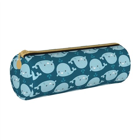 WURTON Trousse à crayons en cuir avec imprimé baleines de dessin animé - Pochette élégante avec fermeture éclair - Pour adultes