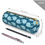 WURTON Trousse à crayons en cuir avec imprimé baleines de dessin animé - Pochette élégante avec fermeture éclair - Pour adultes