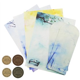 Lot de papier à lettres style chinois avec enveloppes - 32 feuilles de papier à lettre aux couleurs assorties - 16 enveloppes