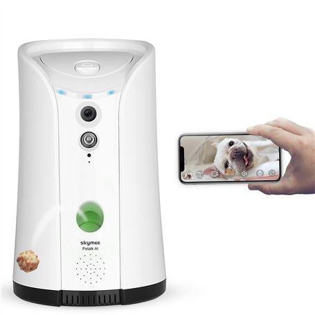 SKYMEE Dog Caméra Audio Bidirectionnel Vision Nocturne pour Chien Surveillance à Distance WiFi Distributeur d’Aliments pour Anim