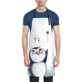 Tablier de cuisine en tissu Oxford avec poche « I Love Penguins » pour adulte