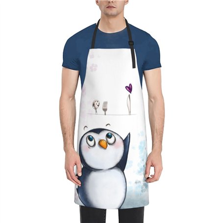 Tablier de cuisine en tissu Oxford avec poche « I Love Penguins » pour adulte
