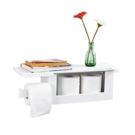 SoBuy® FRG175-W Dérouleur Papier Toilette - Distributeur WC Porte Papier Mural avec Support pour Déposer Smartphone et Porte-rev