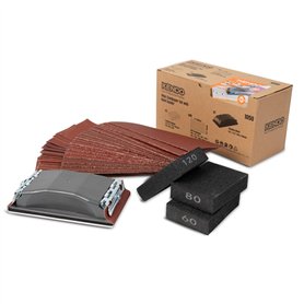 KENDO Lot de 84 feuilles de papier abrasif 93 x 230 mm avec 1 bloc de ponçage manuel et 3 éponges abrasives. Grains : 10 x P40/6