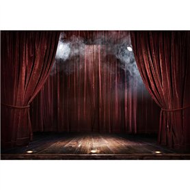 YongFoto 3x2m Fond de Photographie de Scène Vintage Plancher en Bois Toile de Fond de Scène Rideau Rouge Foncé Smog Photo pour F