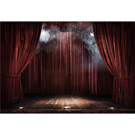 YongFoto 3x2m Fond de Photographie de Scène Vintage Plancher en Bois Toile de Fond de Scène Rideau Rouge Foncé Smog Photo pour F