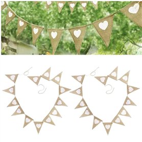 JZK 2X Cru Blanc Cœur Lin Drapeau Bruant Bannière Drapeau Jute Drapeaux Triangle Cabine de décoration pour Fête Accueil Mariage