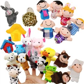 JZK 24 Ensemble de Marionnettes à Doigts Famille Peluche Animaux Jouets à Doigts Remplisseurs de Sac de Fête Finger Marionnettes