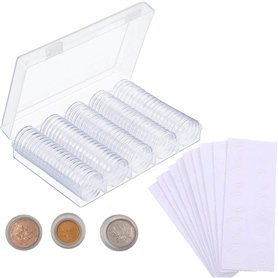 JZK 100 x Plastique Capsules de Pièces 30mm Capsules de Monnaie Titulaire + 100 x Joint en Mousse (17/20/25/27/ 30mm) pour Pièce