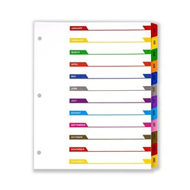 Intercalaires A4 – Intercalaires colorés à 12 onglets avec perforation multi-trous