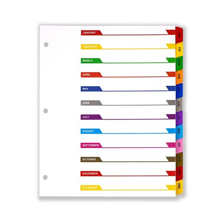 Intercalaires A4 – Intercalaires colorés à 12 onglets avec perforation multi-trous